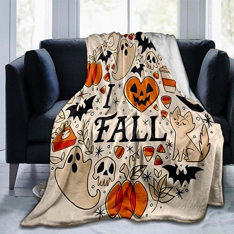 1pc I Heart Fall Halloween Blanket  Soft and Cozy Home Decor Gift for All Seasons, Living Room, Travel, Camping, Car Blankets