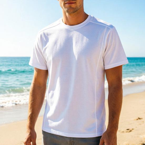Men Crew Neck T-shirt Set-in Shoulder Solid Color Tee Breathable Loose Fit Casual Stylish Tee Shirt for Daily Life Street Office