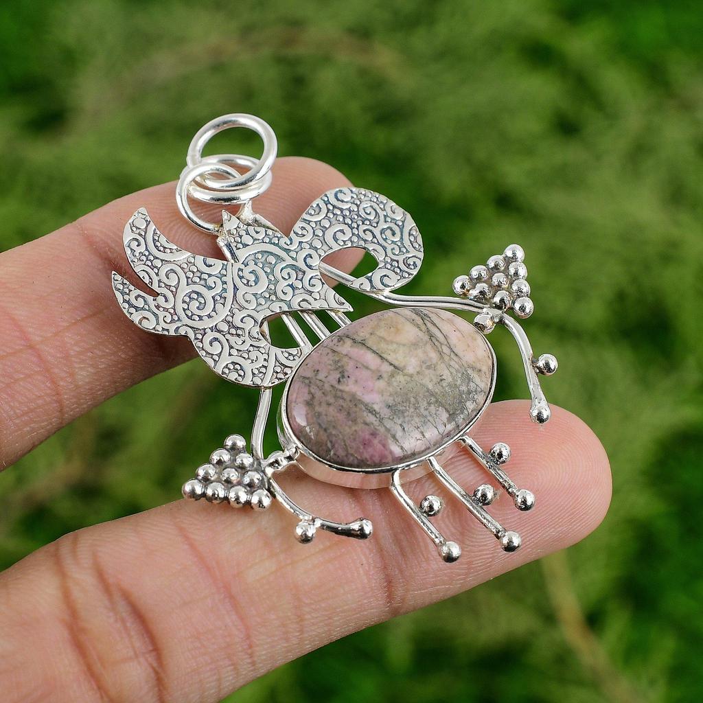 Daughters Day Sale Sterling Silver Natural Rhodonite Mother Boho Pendant Jewelry