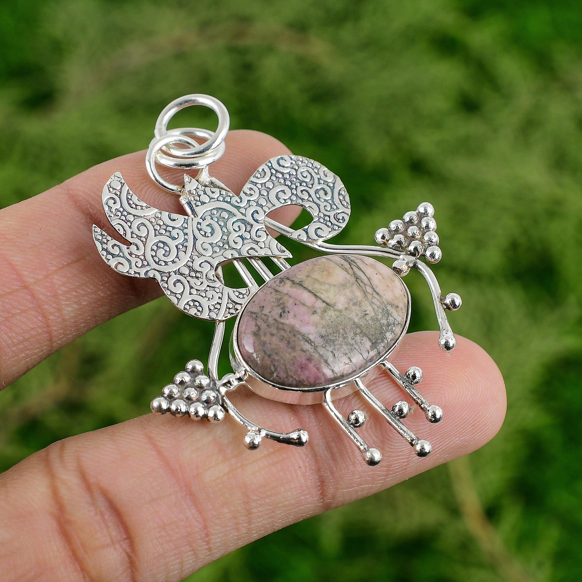 

Распродажа ко Дню дочерей Серебро стерлинговое Натуральный родонит Мама Бохо Подвеска Ювелирное украшение