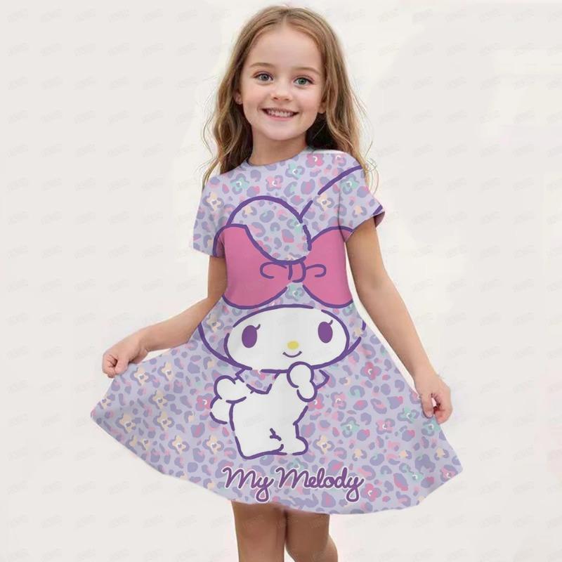 Hello Kitty Kuromi Summer Dress Girl Dresses Children Dresses Kawaii 3d Cartoon Print Cute