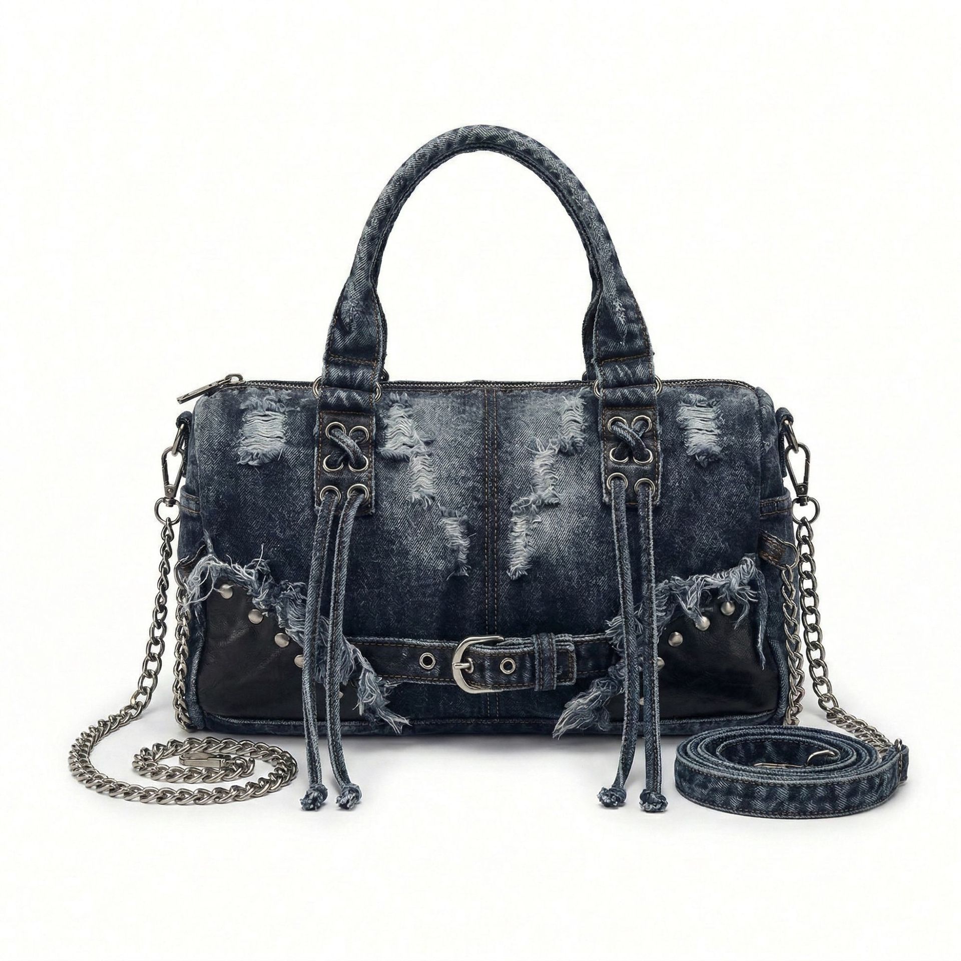 

Джинсы в стиле Spice Girl, Тай-дай, Сумка с заклепками, Подмышечная, Нишевая, Субкультура, Индивидуальность, Высококачественная, Большая вместимость, Тоут синий