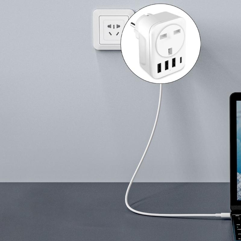 International Travel Voltages Converters Plugs Adapter UK To Germany USB C QC3.0 Charging Fireproof Material Portable