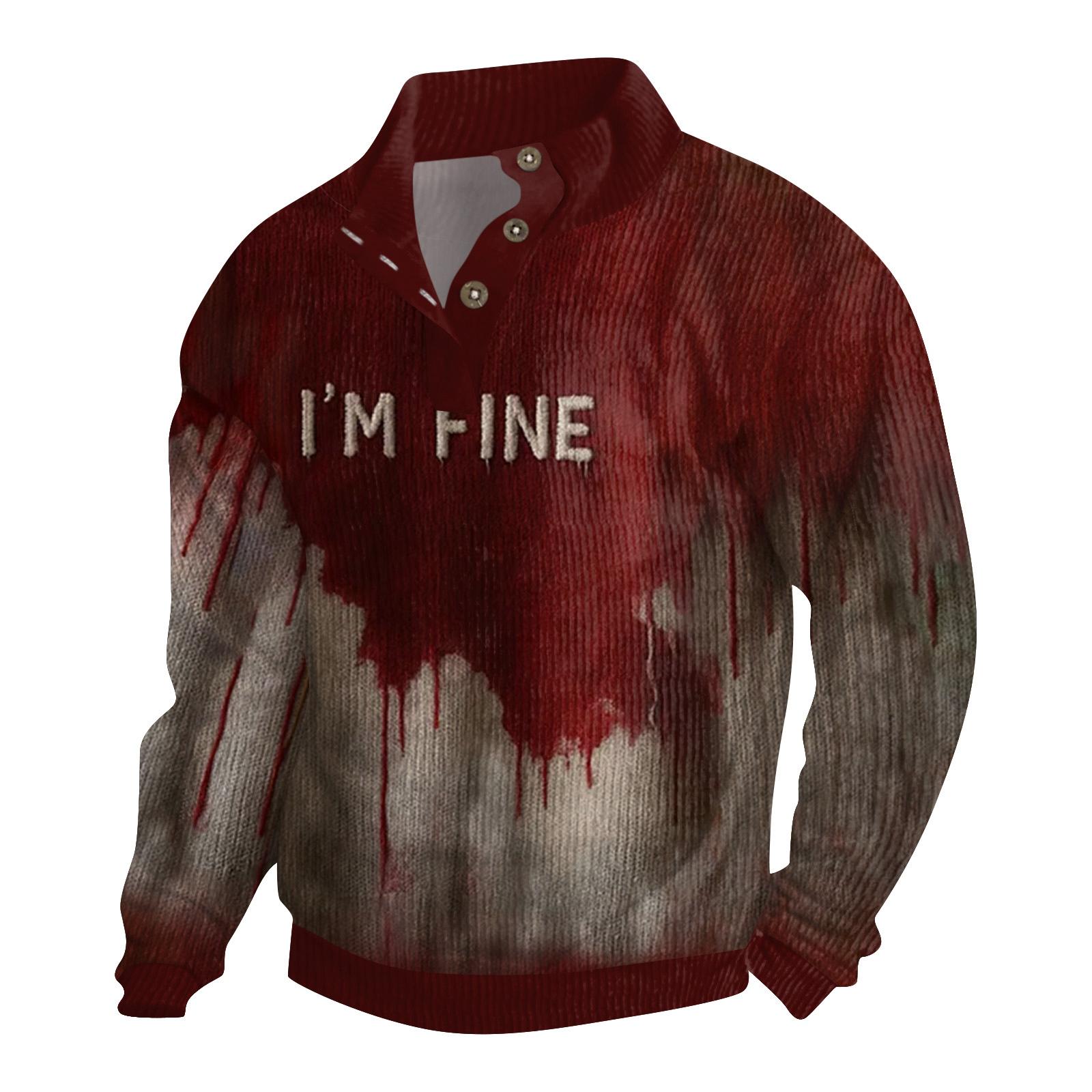 

Мужская вельветовая рубашка на пуговицах с принтом на Хэллоуин XXL винный