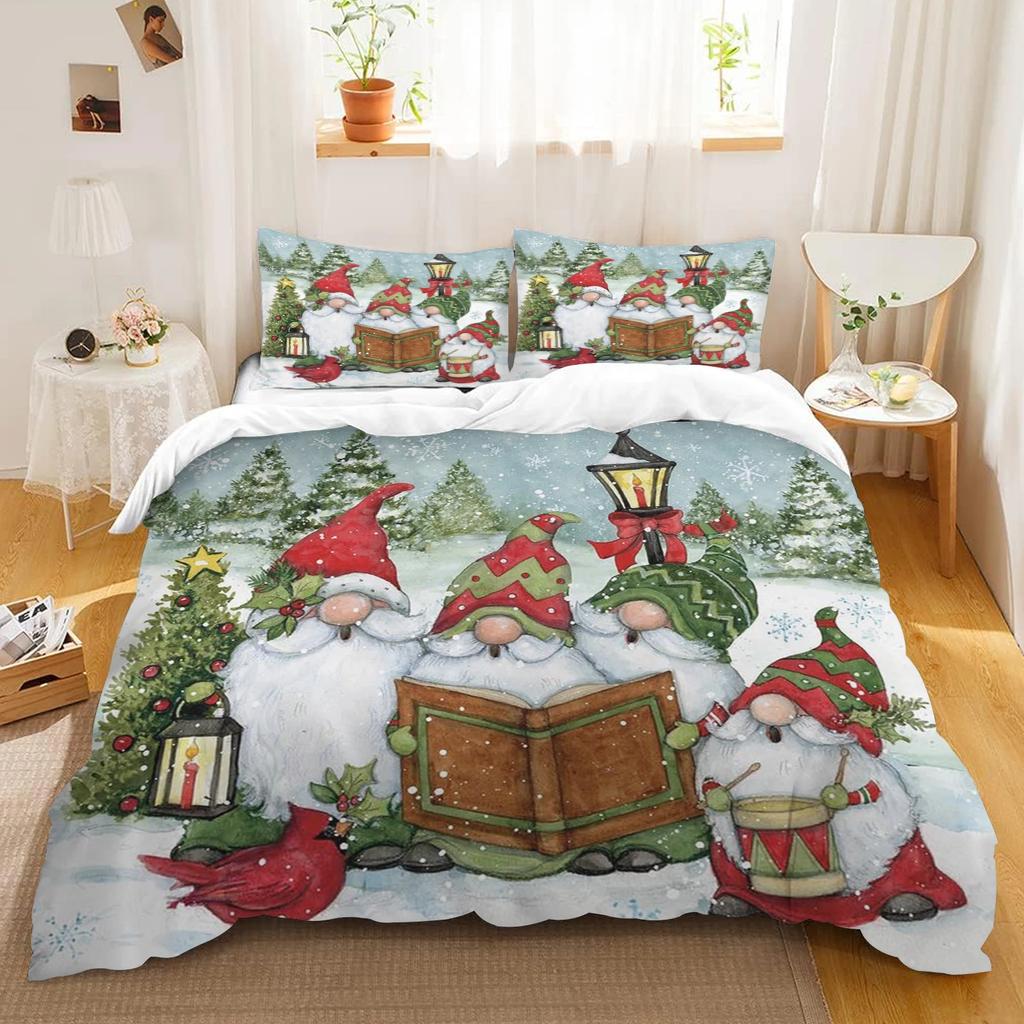 Crăciun Om de Zăpadă Desene Animate Imprimate Poliester Husă de Plapaplumă Set de Perne Husă de Plapaplumă King Size Set de Lenjerie de Pat Sărbători Cadouri Copii