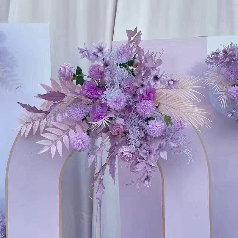 Purple Artificial Wedding Aisle Flower Ground Row T-Stage Decoration