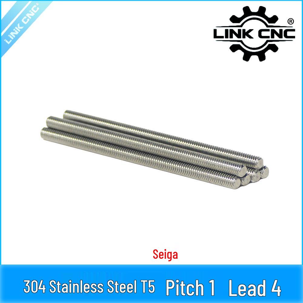 304 Stainless Steel Trapezoidal Lead Screw, T5, 1mm Pitch, 4mm Lead 100mm (1 piece)