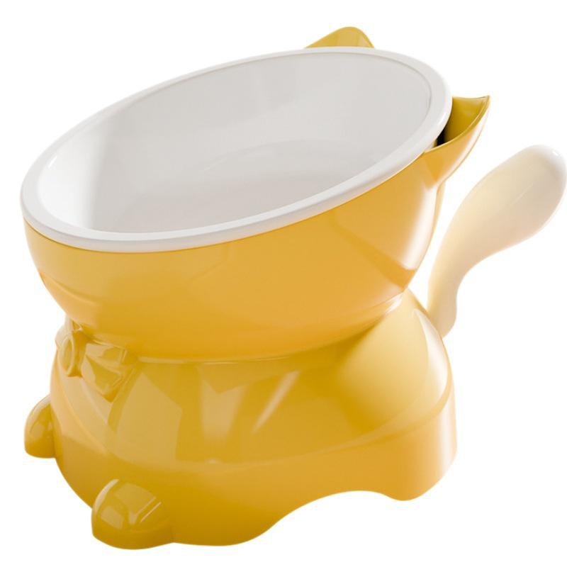 Slanted Anti-Spill Stainless Steel Cat & Dog Bowl, Cartoon Design