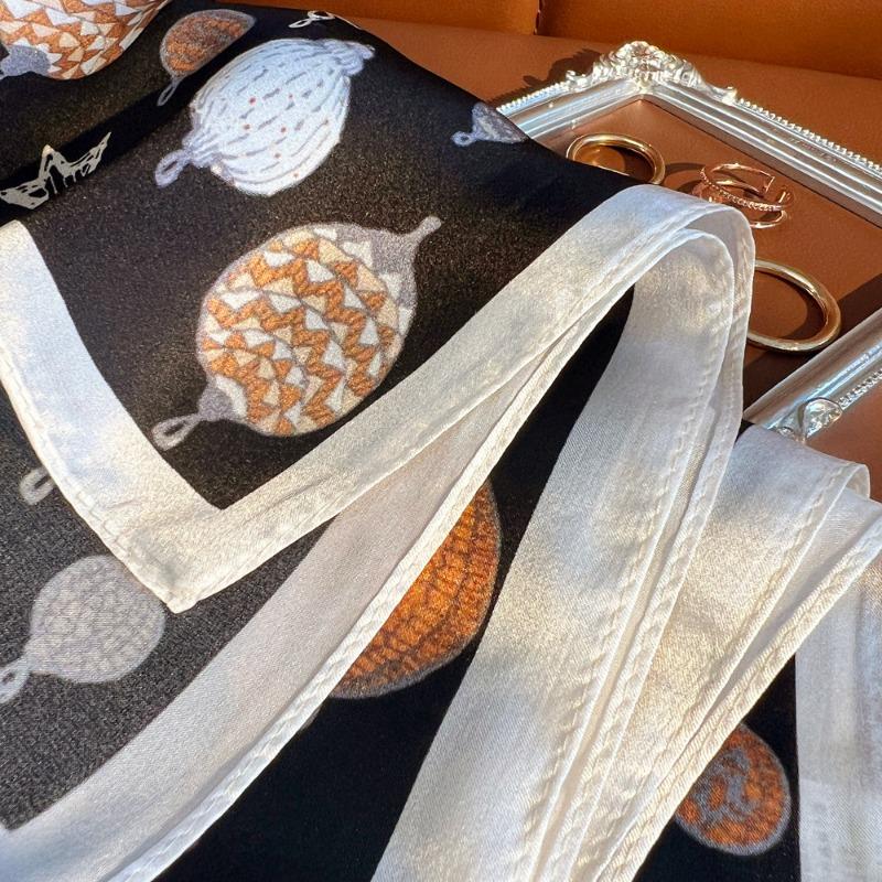 Spring new hot air balloon plain crepe satin silk scarf women's high-end versatile mulberry silk small square scarf scarf