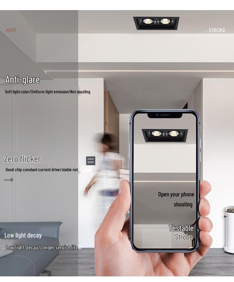 LED Double/Triple-Head Square Downlight: Recessed Aluminum Gimbal Light, COB Spotlight for Commercial Use