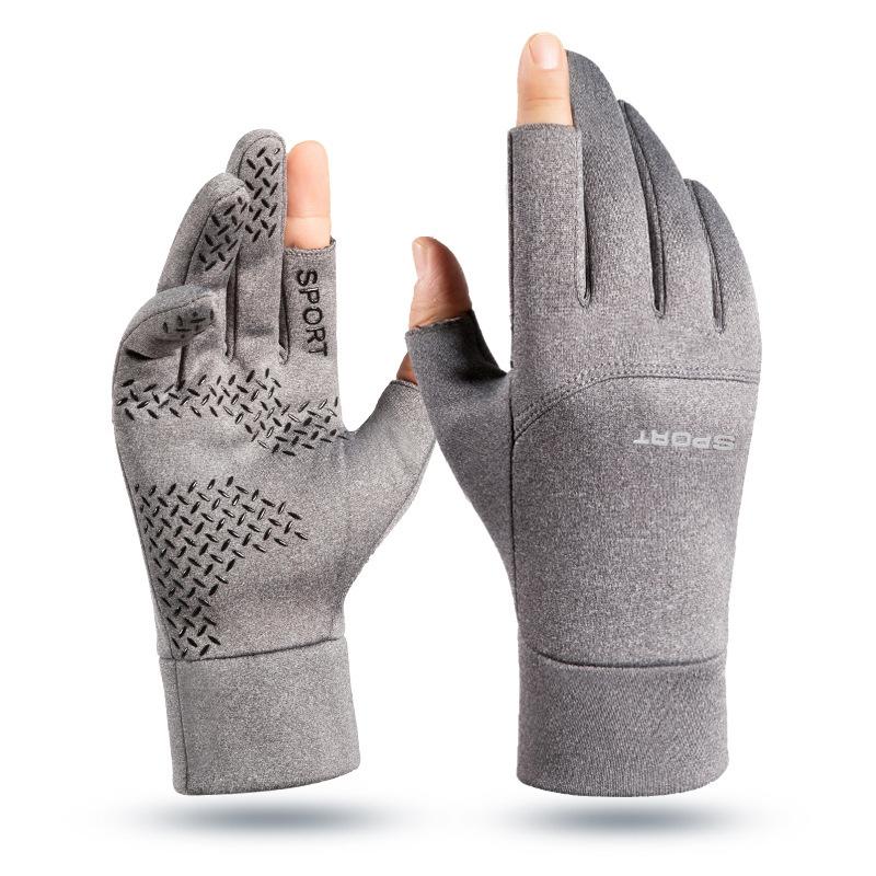 Cycling gloves Men's winter leakage two-finger sports touch screen velvet warm outdoor fishing cycling warm gloves