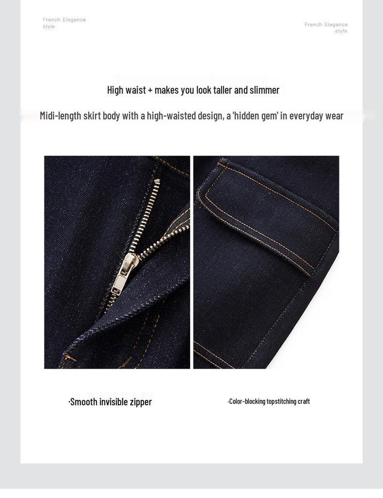 Retro Hong Kong Styl Vysoký Pas Džínová Midi Sukně s Rozparkem pro Ženy - Letní Nová Kolekce