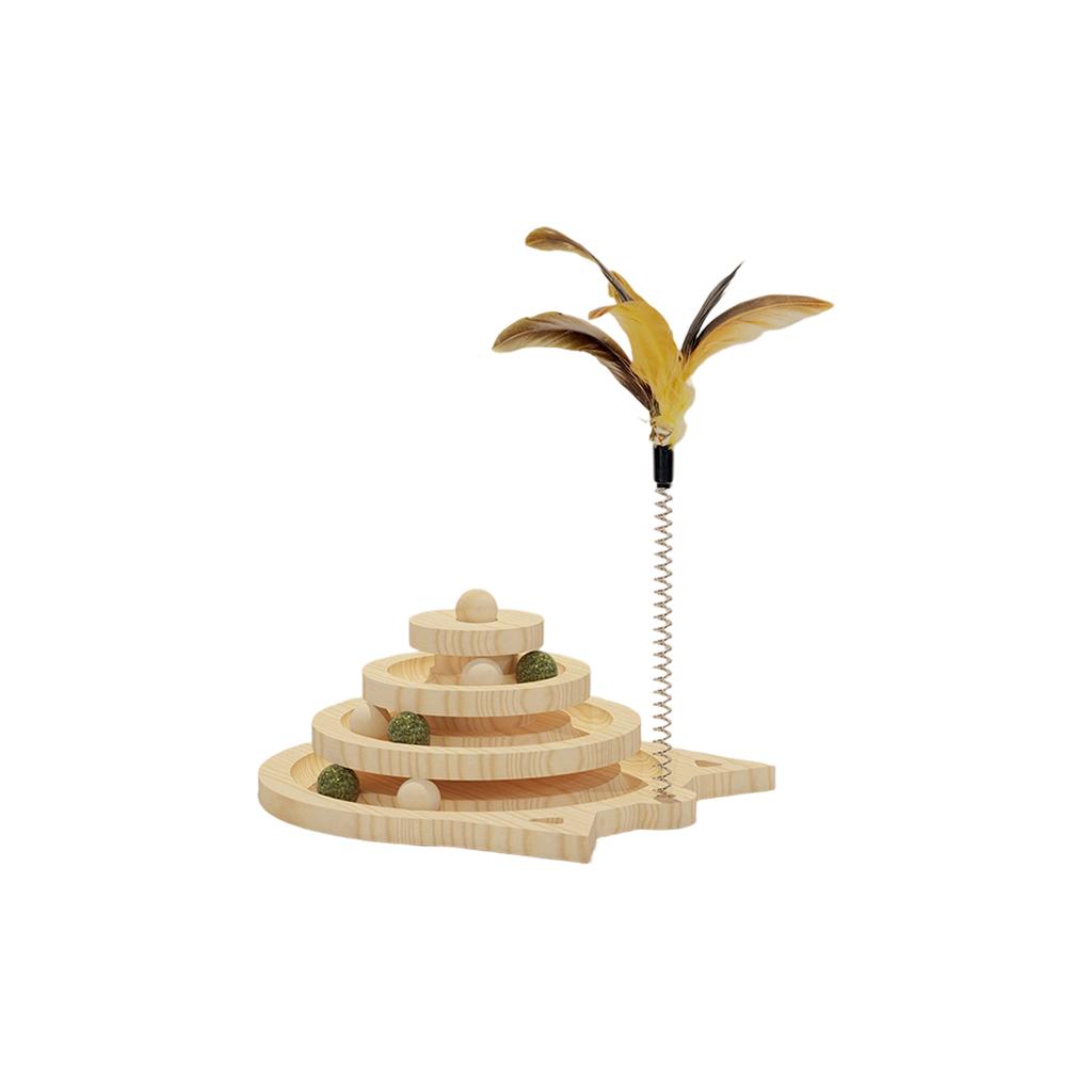 Wooden Cats Toy Set: Turntable, Catnip Teaser Wand & Scratching Post – Ideal For Indoor Cats’ Self-Play & Care