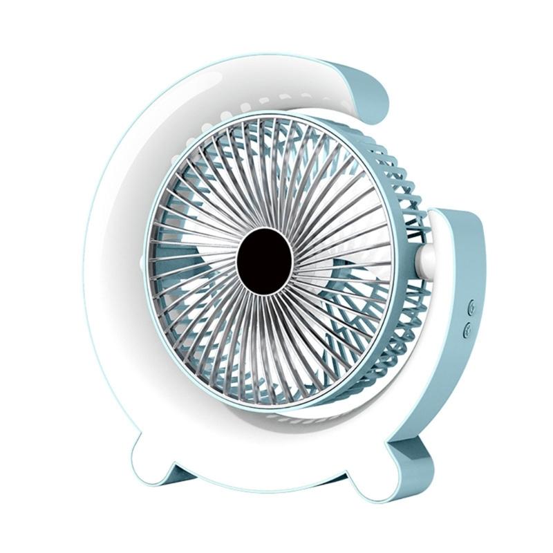 

3-speed Desk Fan Electric Fan Table Fan Rechargable 1200mAh Table Fan with Colorful Light Low Noise Fan for Office Room синий