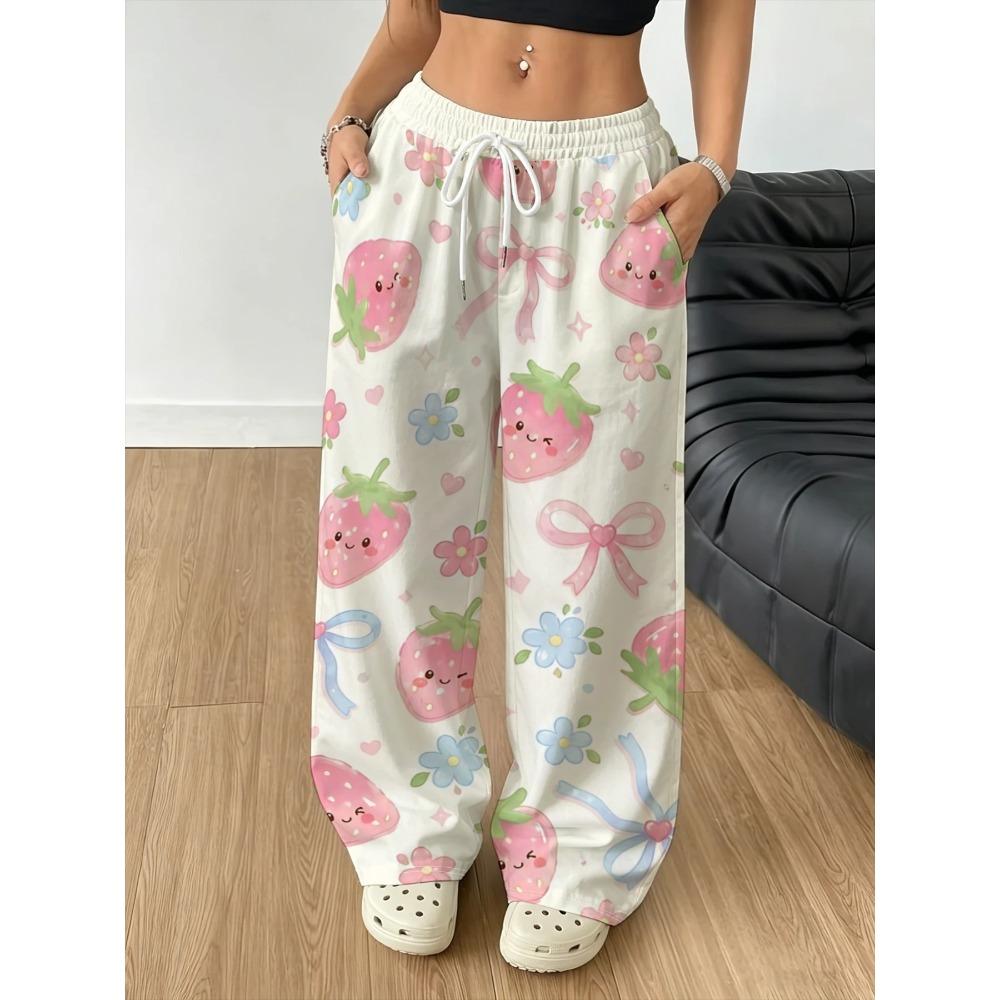 All-season Women's Fashion Sports Wide-leg Pants, Casual Trousers