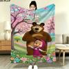 Cartoon Masha Bear Print Flannel Blanket High Quality Warm Comfortable Cover for All Seasons Perfect for Gifts Home Decor