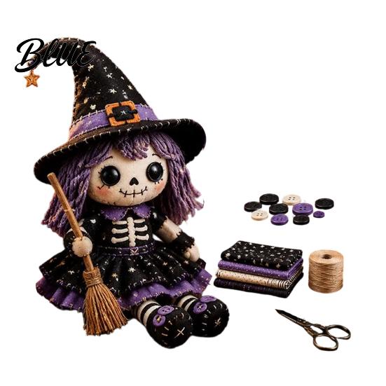 Halloween Sewing Project Skeleton Witch Patchwork Kit Gothic Girl Doll DIY Step-by-step Tutorial Kit for Adults Teens Handmade Gift Beginners