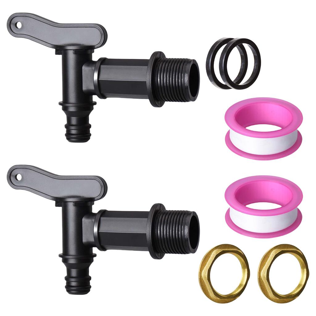 2Pcs Tank Tap Adapter Replacement Water Tap with Brass Nut 3/4in Water Butt Tap Coarse Thread Garden Water Tanks Faucet