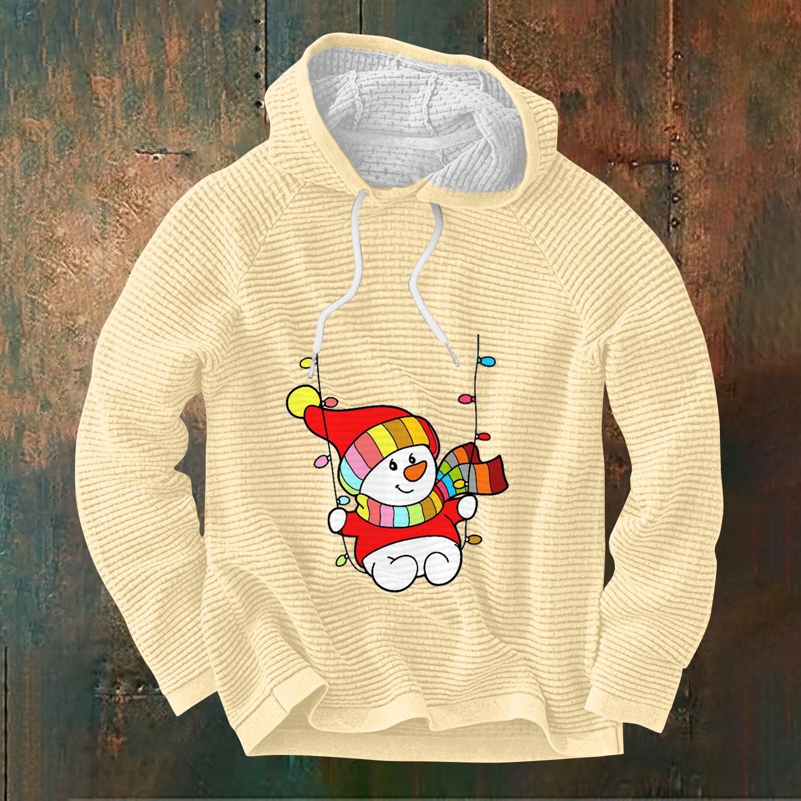 Мужской повседневный и модный свитер с длинными рукавами и капюшоном M белый — фото 6