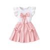 Girls' Fashion Set - Summer Children's Casual Large Bowknot Short-Sleeved Top and Half-Dress Set