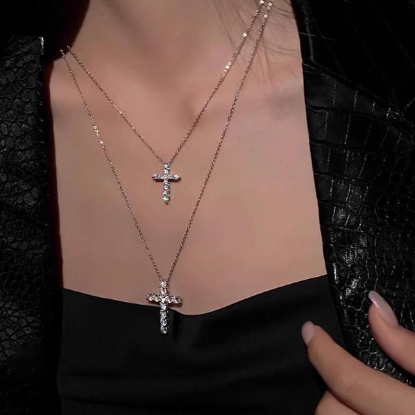 Minimalist Diamond Cross Necklace for Women - 2026 Hot Style Choker, Light Luxury Sweater Chain Accessories