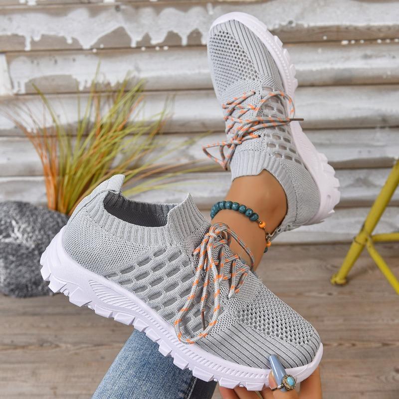 Fashion Flat Single Shoes Autumn New Round Toe Mesh Breathable Soft Sole Non-slip Wear-resistant Fashion Lace-up Sneakers