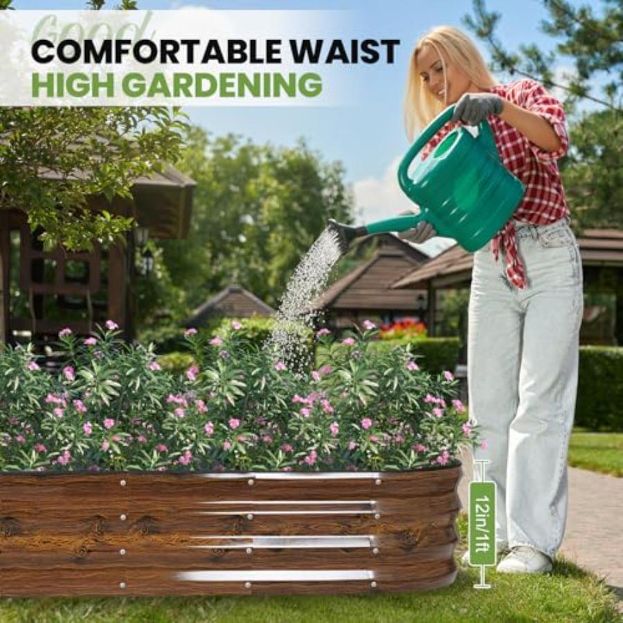 Oval Metal Outdoor Raised Garden Bed 8x2x1ft with Protective Tape Gloves Tools for Vegetables Fruits Flowers Herbs Grain Garden