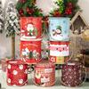 2pcs Decorative Christmas Candy Boxes Handheld Round Bucket Portable Sweets Tins with Handle for Family Gathering