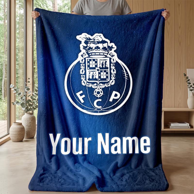Custom Text Flannel Throw Blanket, Lightweight Cozy Bed Sofa BlanketFC Porto