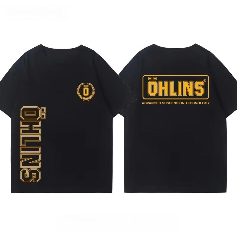 OHLINS Motorcycle Shock Absorber Modified Tshirt Clothes Casual Trendy Brand Car Club Tshirt Suitable for Both Unisex and Unisex