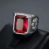 Vintage Big Green/Black/Red/Blue Color Stone Rings for Men Stainless Steel Fashion Punk Handmade Carved Tulip Ring Party Jewelry