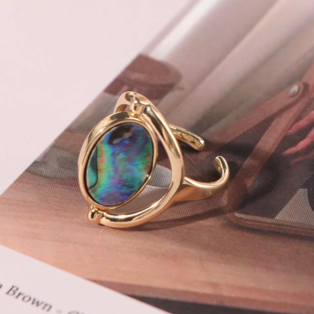 Stainless Steel Flippable Rings Double Sided Rotatable Opal Rings Geometric Oval Rings  Girls