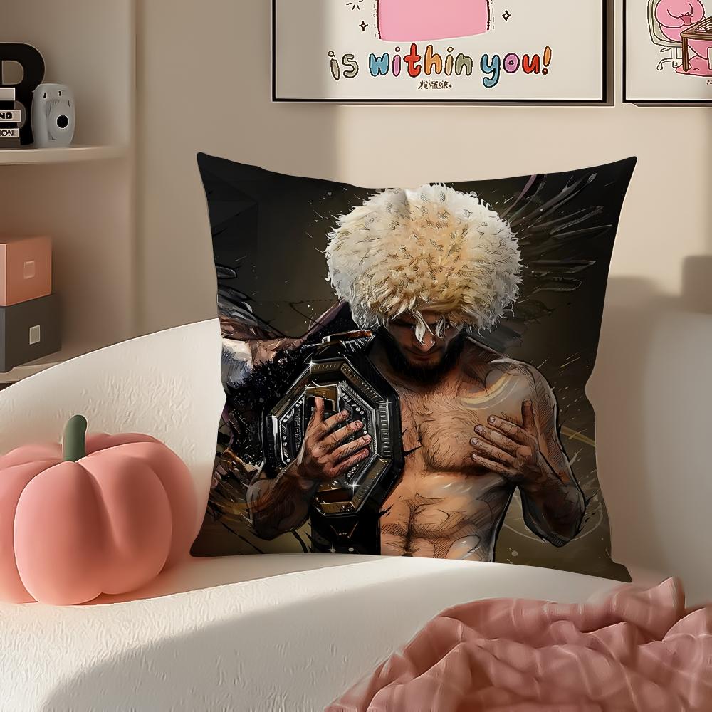 UFC Fighter Star KKhamzat Chimaev Cushion Cover Pillowcase Short Plush Invisible Zipper Room Sofa Cushion Cover