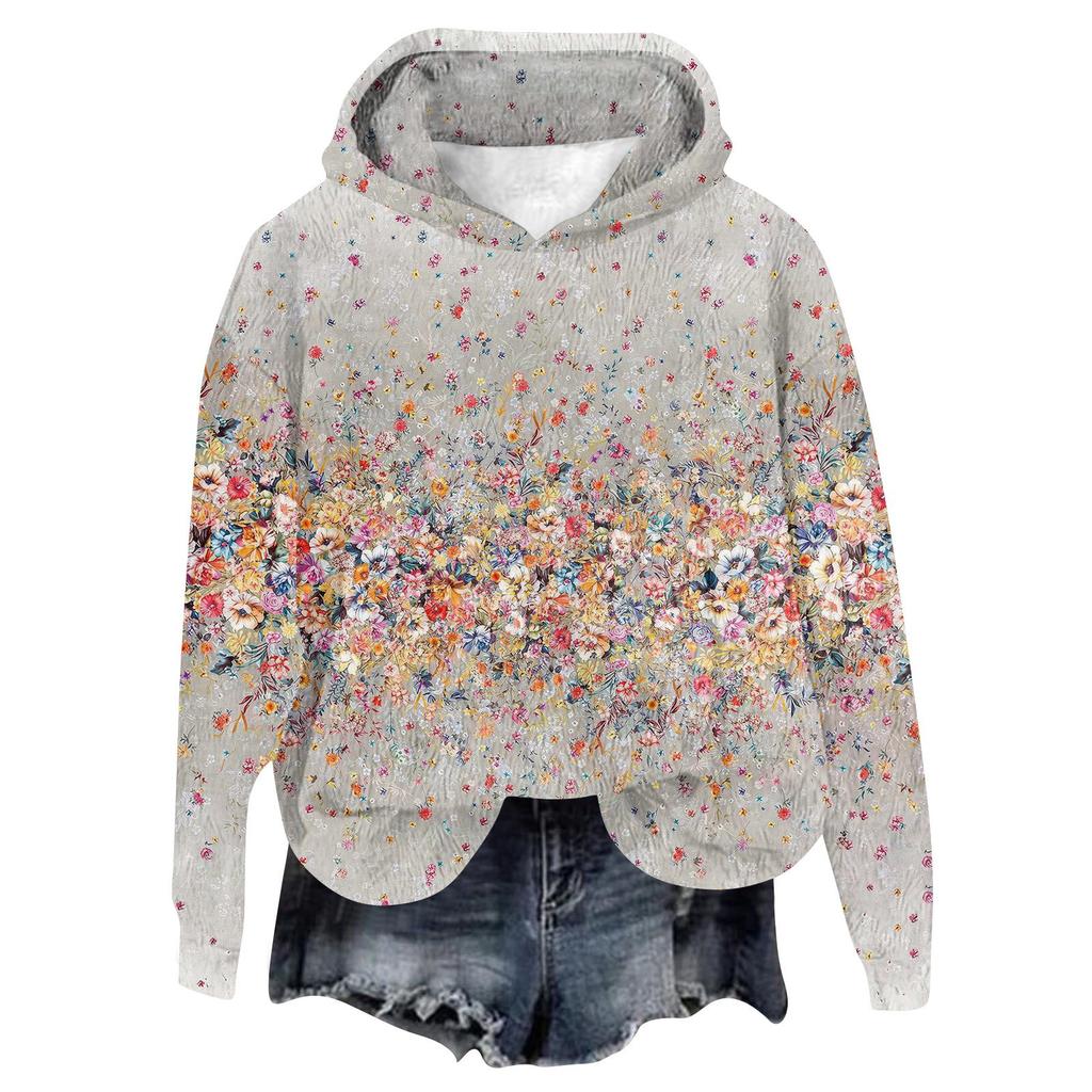 Women's Hooded Long Sleeve Printed Flannel Top Hooded Sweatshirt