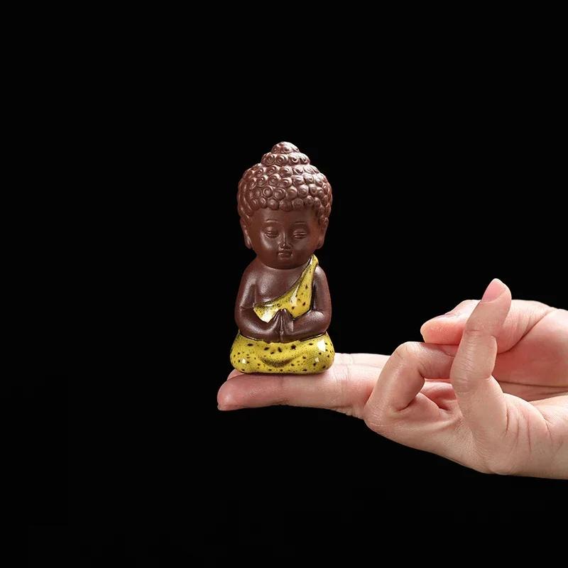 Creative Purple Clay Tea Pet Ornament Lovely Small Buddha Monk Figurine Handmade Sculpture Tea Set Decor Garden Bonsai Art
