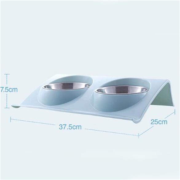 Pet Food Bowl Pet Dog Bowl Cat Bowl Stainless Steel Z Double Bowl Pink Blue Green