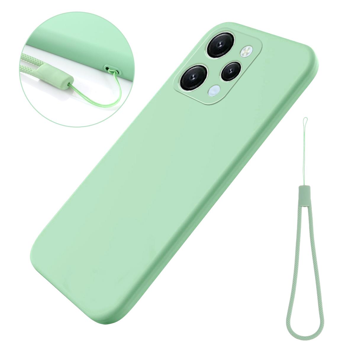 

For Xiaomi Redmi 12 4G Anti-Scratch Phone Case Soft Lining Liquid Silicone Cover with Strap Green