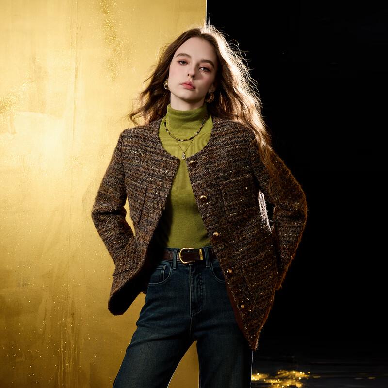 

Sancai 2025 Winter Chic Round Neck Wool Blend Coat L