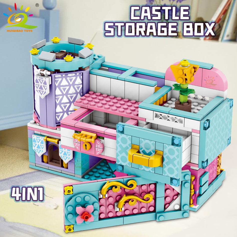 673PCS 4IN1 Castle Model Storage Box Building Blocks Sets Kids MOC City Construction Toys for Children Bricks Friend