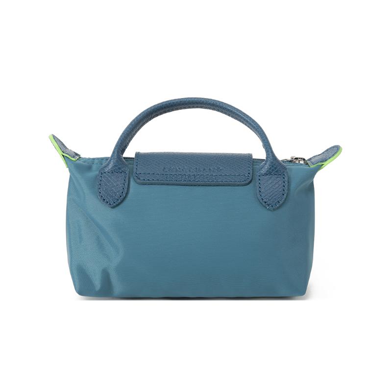 Longchamp Le Pliage Green Kurzer Griff Reißverschluss Recycelter Canvas Beutel Kosmetiktasche Tote Mini Damen Taschen Pfauenblau 34175919P89