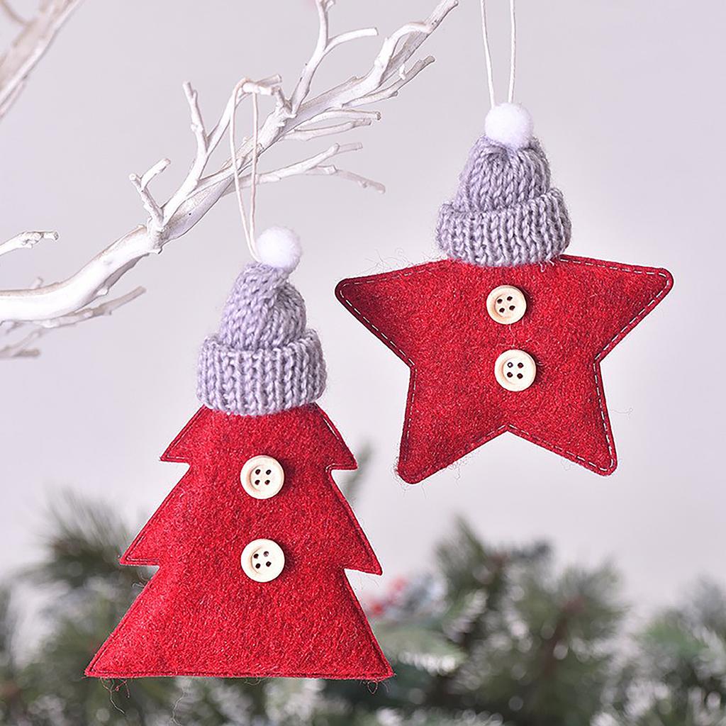 6pcs Christmas Knitted Hat Button Five-Pointed Star Christmas Tree Small Pendant Christmas Decoration Supplies