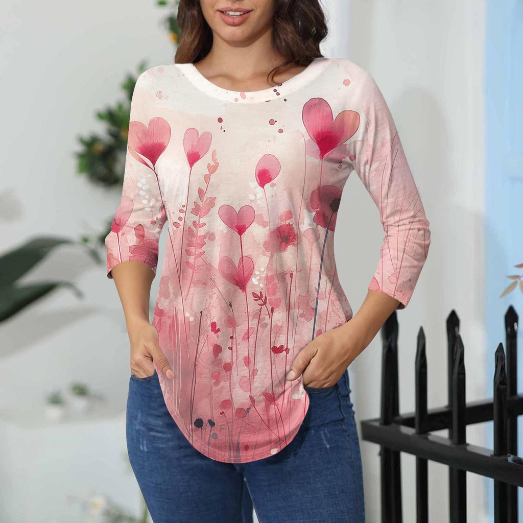 Damen-T-Shirts, 3/4-Ärmel, einfarbig, Pullover, Sommer, Frühling, Tops, Blusen