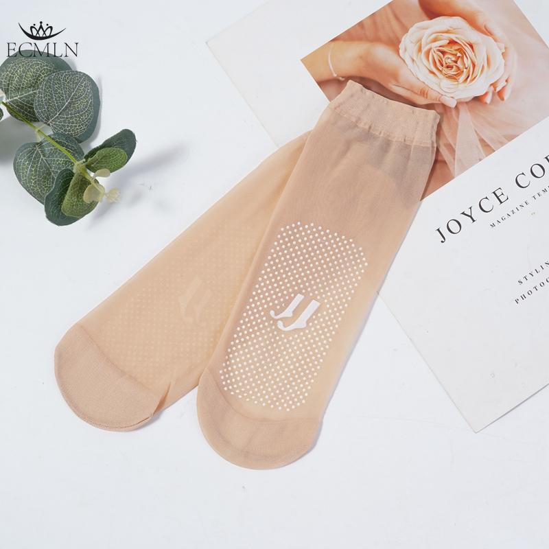 Zestaw 3/5/10 par Damskie krótkie skarpetki jedwabne z silikonowym nadrukiem antypoślizgowym, Niewidoczne, Przezroczyste, Odporne na zaciągnięcia, Masujące stopy