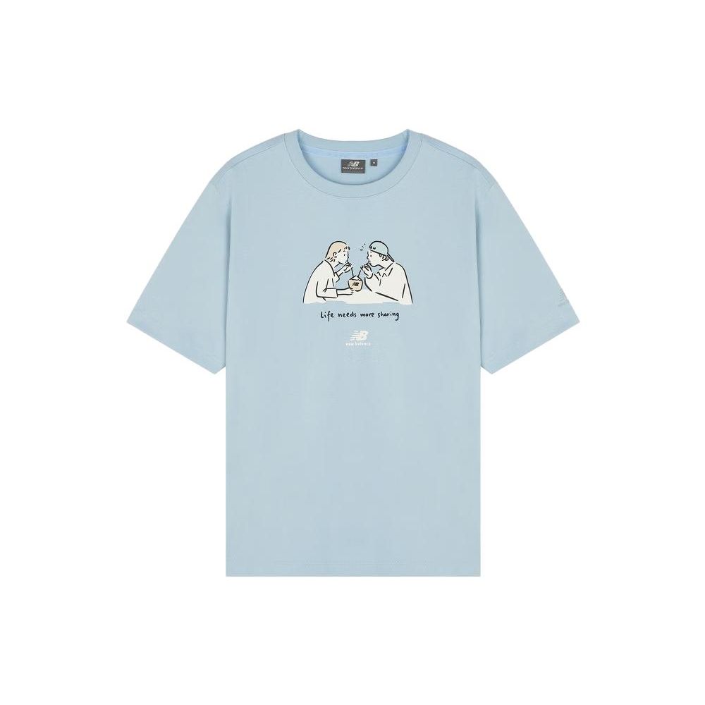 

New Balance с принтом персонажей мультфильма, повседневная спортивная дышащая футболка с короткими рукавами, топы унисекс, светло-голубая 5ED26041-LBL