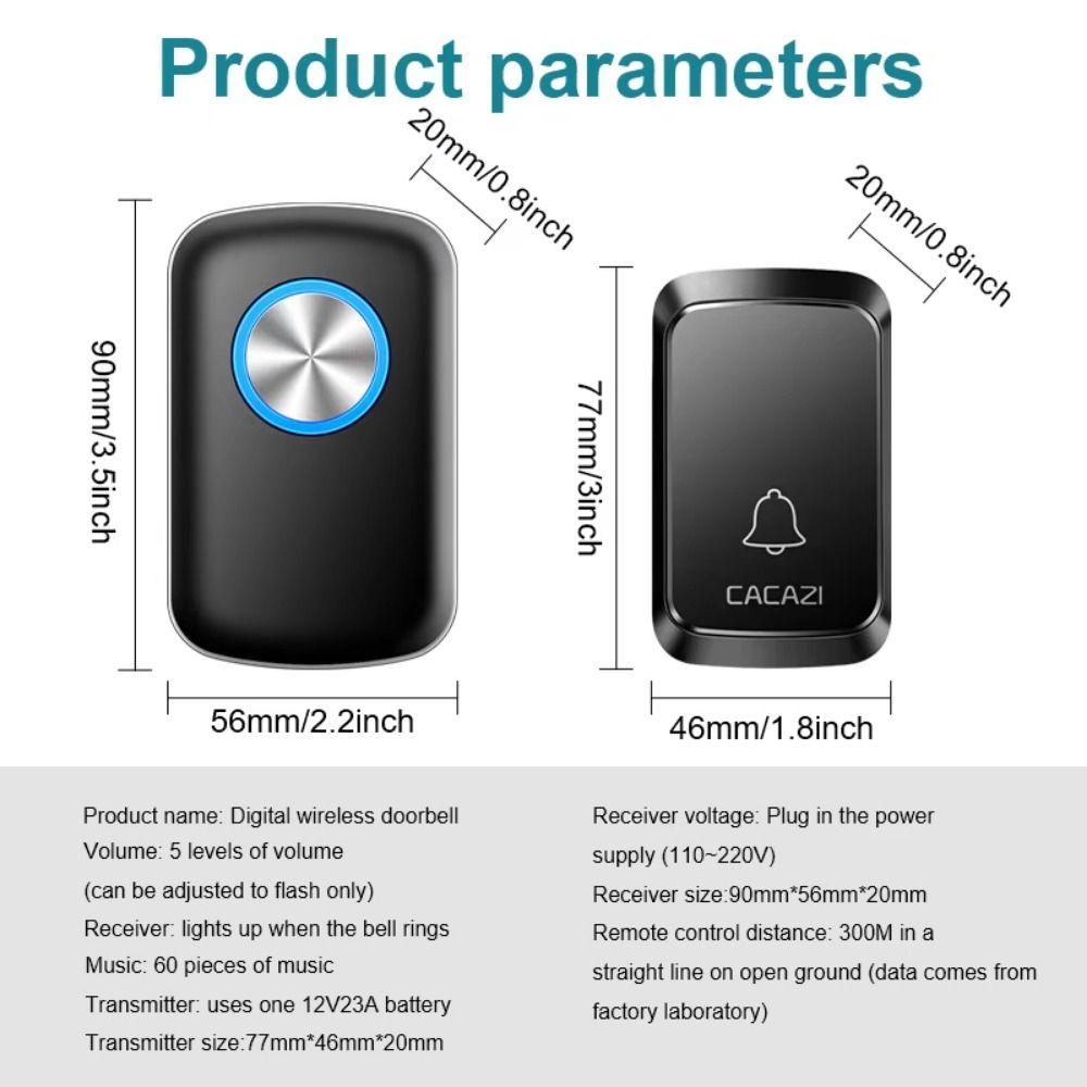 60 Chimes Wireless Doorbell 300M Range Welcome Doorbell Door Chime Kit  Indoor Outdoor Use