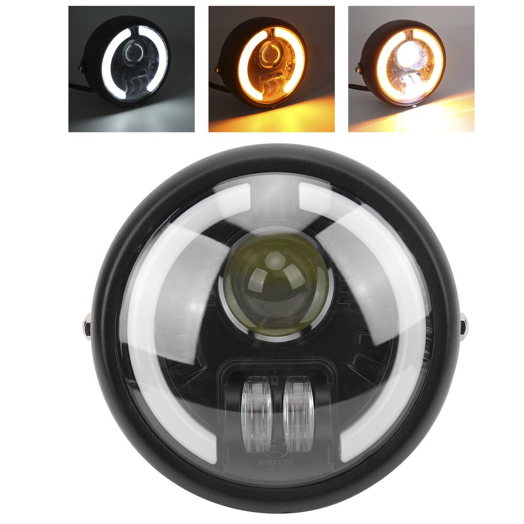 6in Motorcycle LED Headlight Vintage Angel Eyes Universal Replacement for Cruiser Choppers Cafe Bobber