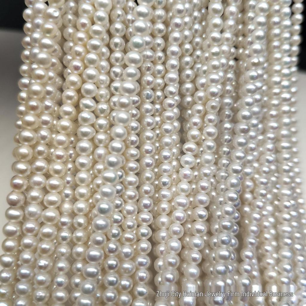 Freshwater Millet Pearl Semi-Finished Necklace 3-3.5mm White Near-Round Lustrous Beads for DIY Jewelry