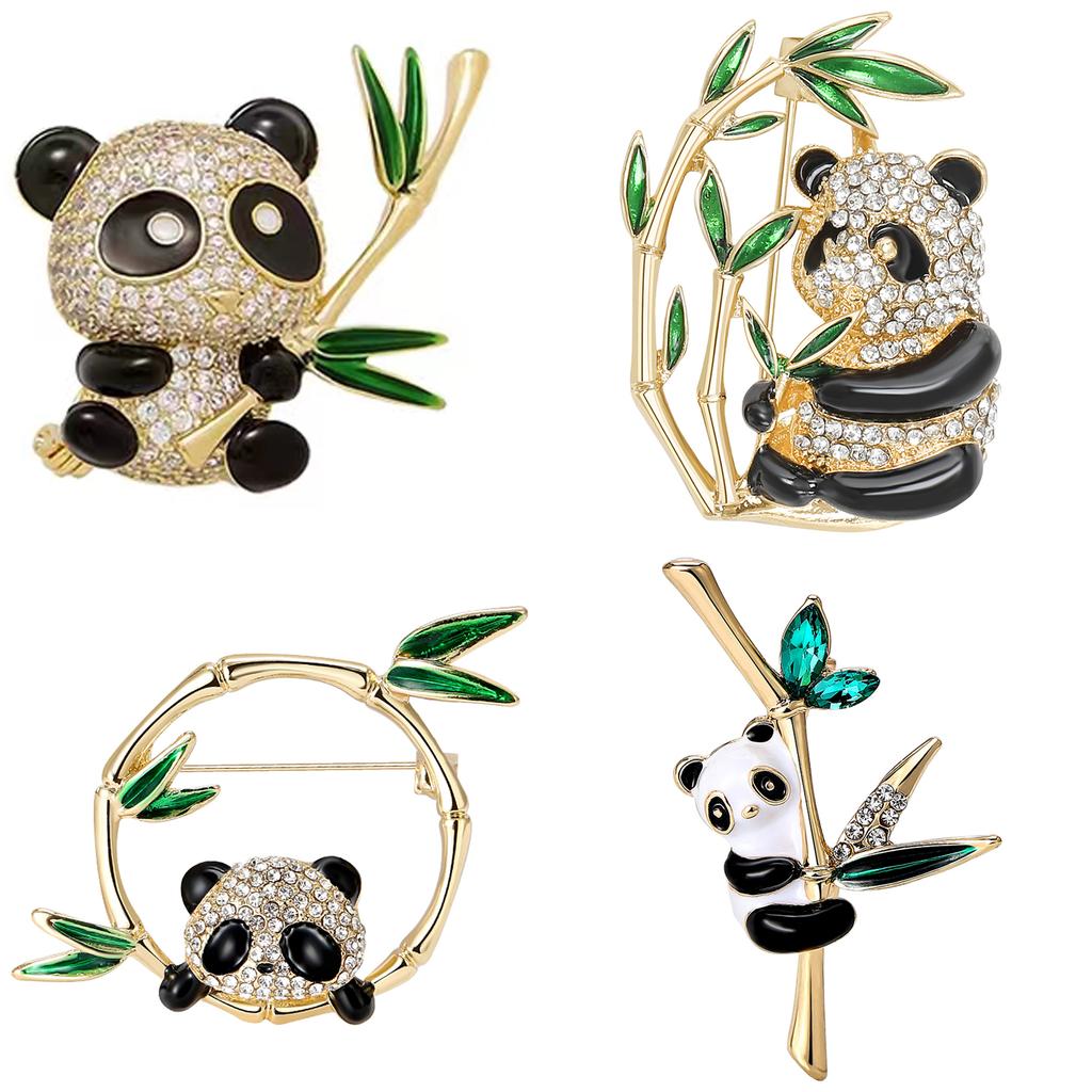 Strass Bambus Panda Brosche für Damen Emaille Tier Anstecknadeln Bankett Party Rucksack Geschenke Schmuck Accessoires