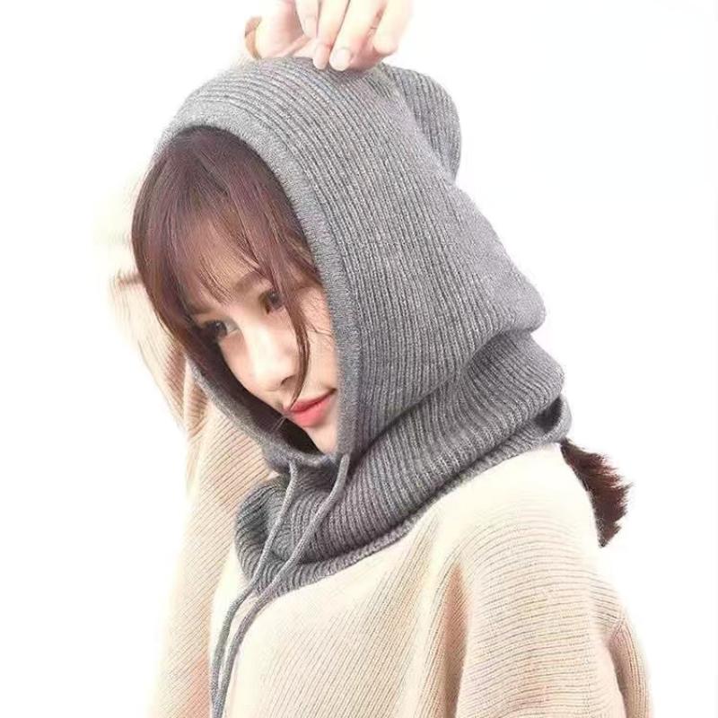 

Балаклава Skullies, шапки, женский пуловер, вязаная шапка, осень-зима, теплый шарф, шапки, шапки, женская кепка, унисекс, капот 56-58cm темно-серого