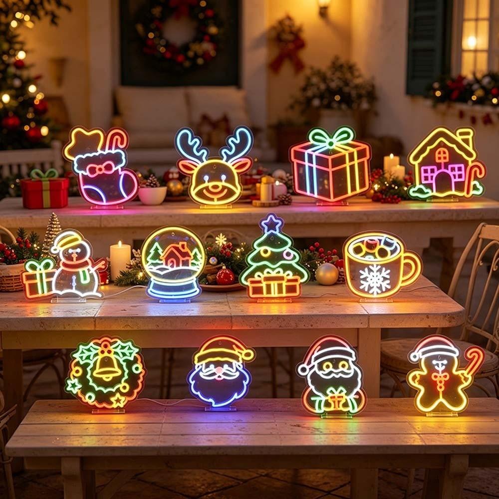 Luminous Christmas Neon Sign USB-powered Xmas Shaped Light Atmosphere Signboard  Camper